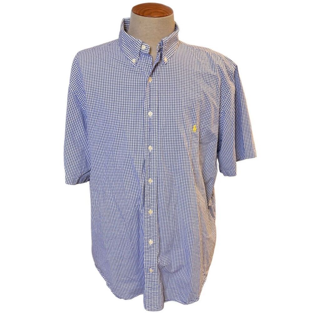 Ralph Lauren Button Down Mens 2XB Blue Gingham Classic Fit Shirt Sleeve Pony Log